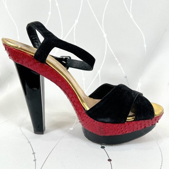 Christian Louboutin Black Red Suede Python Leather Falaise Platform Heels $945 - Picture 10 of 14